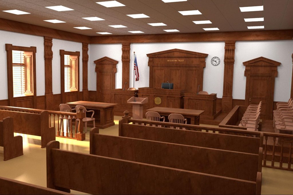 Empty courtroom before trial