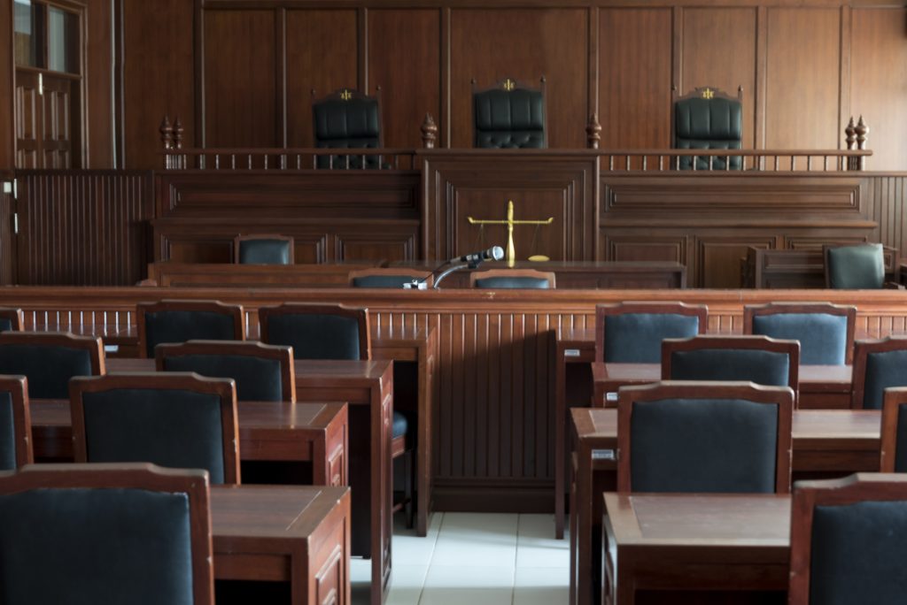 Courtroom empty before federal trial